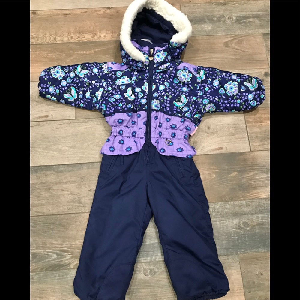 OBERMEYER girl navy/purple 1 piece snowsuit Sz 2T
